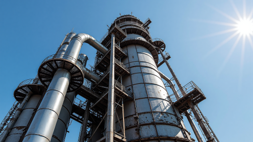 工业气体生产设施,现代化厂房,蓝色背景,明亮自然光